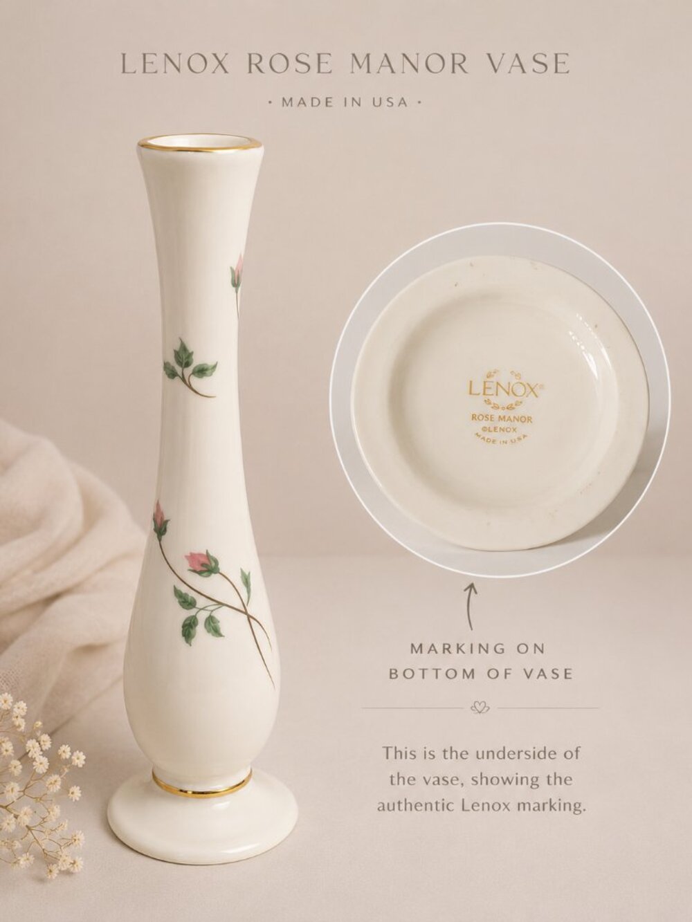 Lenox Special Collection China 7" Bud Vase Rose Manor